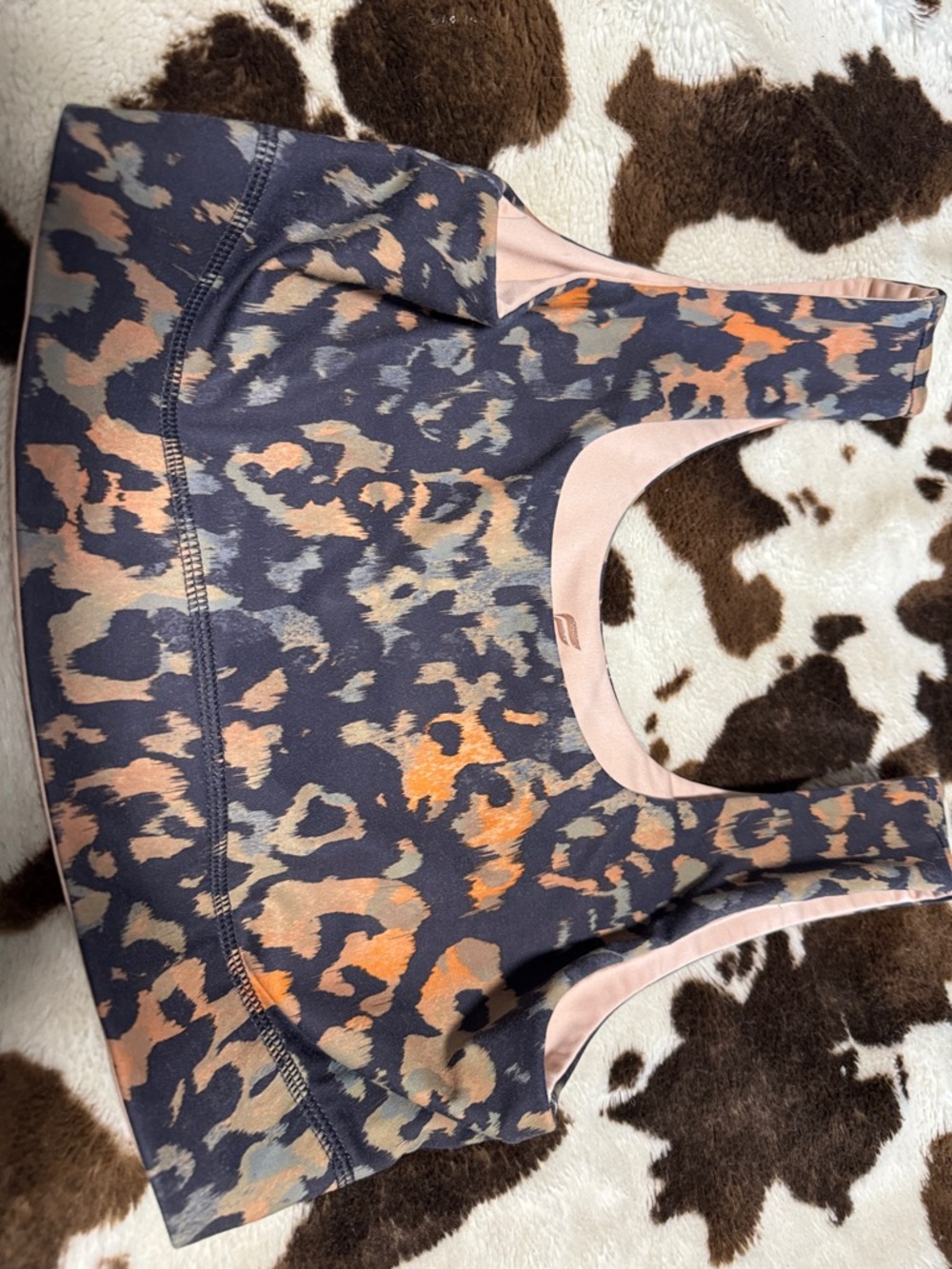 Fabletics Leopard-Print Sports Bra with Peach Trim